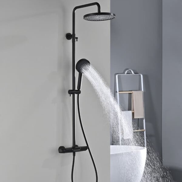 SWISS AQUA TECHNOLOGIES - Swiss Aqua Technologies Ensemble bain/douche 3 jets avec mitigeur thermostatique de baignoire + douche de tête + douchette à main, noir mat (SATSSTVKC) - large