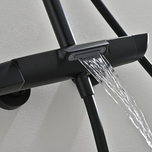 SWISS AQUA TECHNOLOGIES - Swiss Aqua Technologies Ensemble bain/douche 3 jets avec mitigeur thermostatique de baignoire + douche de tête + douchette à main, noir mat (SATSSTVKC) - large