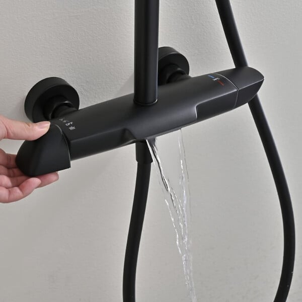 SWISS AQUA TECHNOLOGIES - Swiss Aqua Technologies Ensemble bain/douche 3 jets avec mitigeur thermostatique de baignoire + douche de tête + douchette à main, noir mat (SATSSTVKC) - large