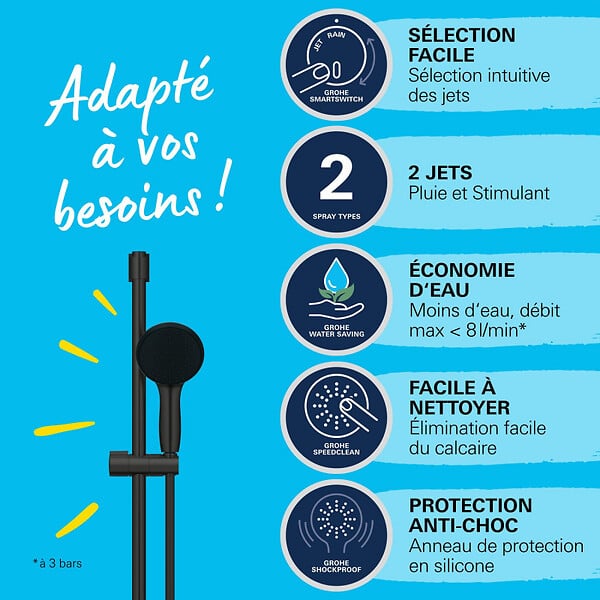 GROHE - Vitalio Start 110 Set de douche avec barre + Douchette 2 jets, noir mat (279482431) - large