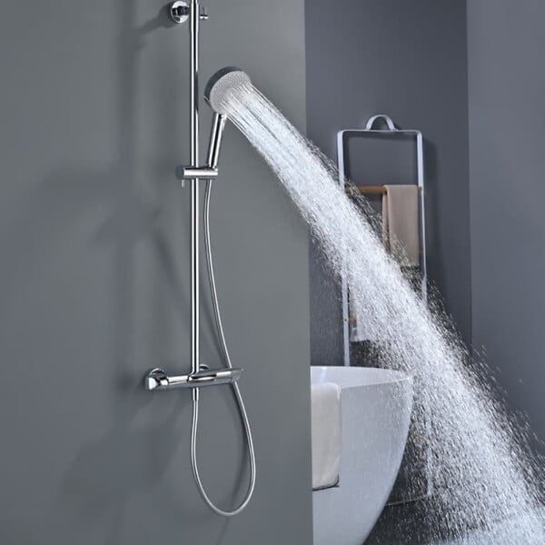 SWISS AQUA TECHNOLOGIES - Ensemble bain/douche 3 jets avec mitigeur thermostatique de baignoire + douche de tête + douchette à main, chrome (SATSSTVK) - large