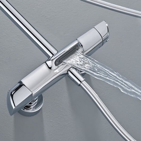 SWISS AQUA TECHNOLOGIES - Ensemble bain/douche 3 jets avec mitigeur thermostatique de baignoire + douche de tête + douchette à main, chrome (SATSSTVK) - large