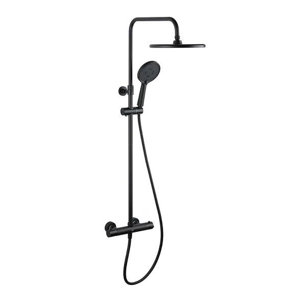 SWISS AQUA TECHNOLOGIES - Swiss Aqua Technologies Aurum colonne de douche avec mitigeur thermostatique + douchette 3 jets + douche de tête, noir mat (SATSSTKEMC) - large