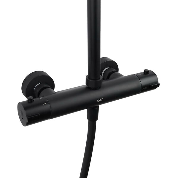 SWISS AQUA TECHNOLOGIES - Swiss Aqua Technologies Aurum colonne de douche avec mitigeur thermostatique + douchette 3 jets + douche de tête, noir mat (SATSSTKEMC) - large