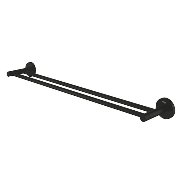 GROHE - Start double barre porte serviettes en métal 65,4 cm et fixations cachées, noir mat (412032430) - large