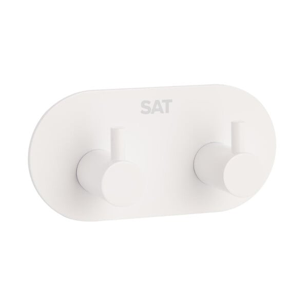 SWISS AQUA TECHNOLOGIES - Patère murale adhésive double crochets en acier inoxydable, blanc mat (HACEKNALEP2KB) - large