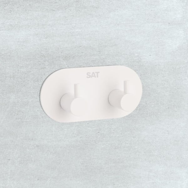 SWISS AQUA TECHNOLOGIES - Patère murale adhésive double crochets en acier inoxydable, blanc mat (HACEKNALEP2KB) - large