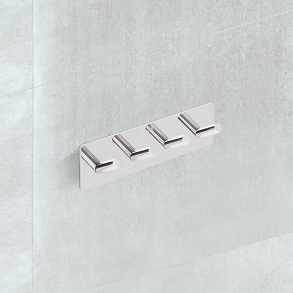 SWISS AQUA TECHNOLOGIES - Patère murale adhésive quadruple crochets en acier inoxydable, chrome brillant (HACEKNALEP4H) - large