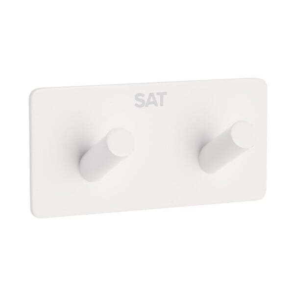 SWISS AQUA TECHNOLOGIES - Patère murale adhésive double crochets en acier inoxydable, blanc mat (HACEKNALEP2HB) - large