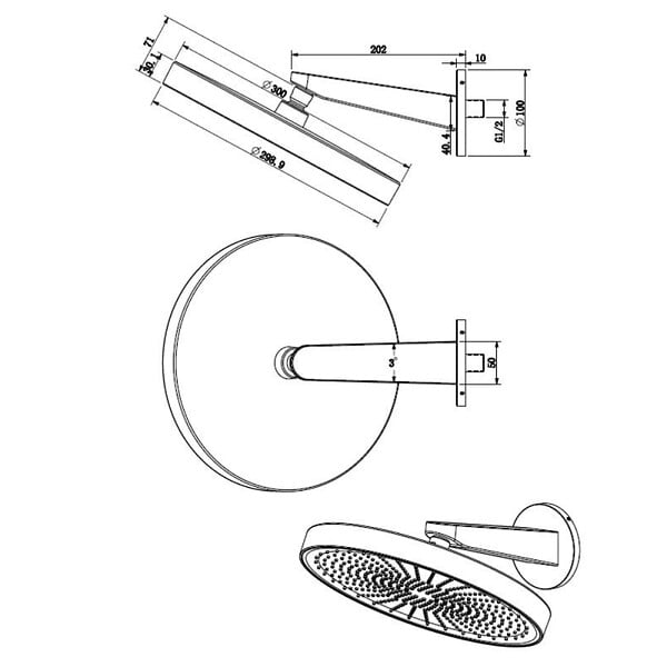 SWISS AQUA TECHNOLOGIES - Douche de tête 1 jet avec bras de douche, diamètre 30 cm, chrome (SATBSHS81SET) - large