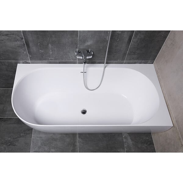 SWISS AQUA TECHNOLOGIES - Swiss Aqua Technologies Nelly 175x82 cm Baignoire droite Autoportante orientation droite en marbre coulé, sans pieds, blanc (NEL1700P) - large