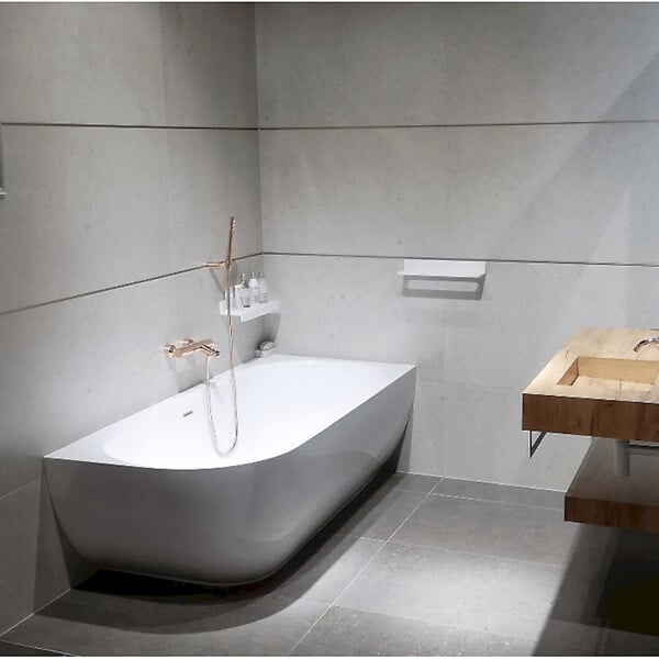 SWISS AQUA TECHNOLOGIES - Swiss Aqua Technologies Nelly 175x82 cm Baignoire droite Autoportante orientation droite en marbre coulé, sans pieds, blanc (NEL1700P) - large