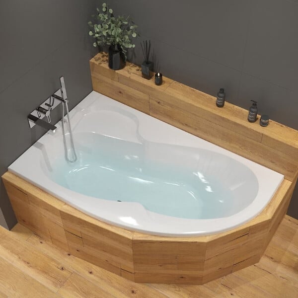 SIKO - 170 x 100 cm Fortuna Plus baignoire asymétrique avec pieds, Acrylique, Gauche, Blanc (FO1700LPLUS-SET) - large