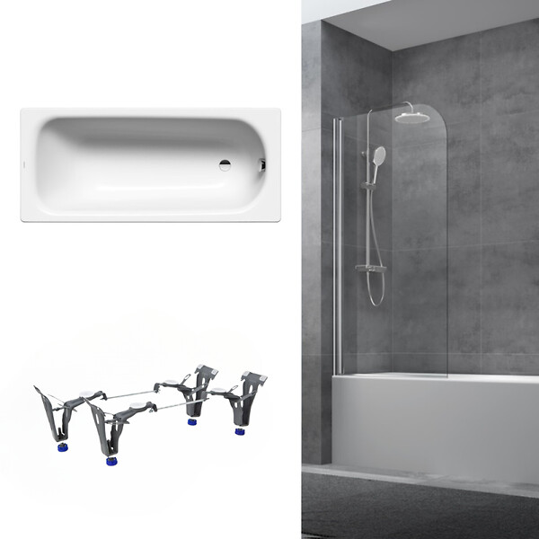 KALDEWEI - 180x80 cm Ensemble baignoire Saniform universelle + Pare baignoire pivotant chrome + pieds ( KW3751-SETP1) - large