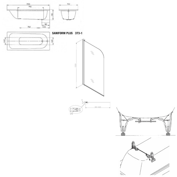 KALDEWEI - Kaldewei 170x75 cm Ensemble baignoire Saniform universelle + Pare baignoire pivotant noir + pieds (KW3731-SETP5) - large
