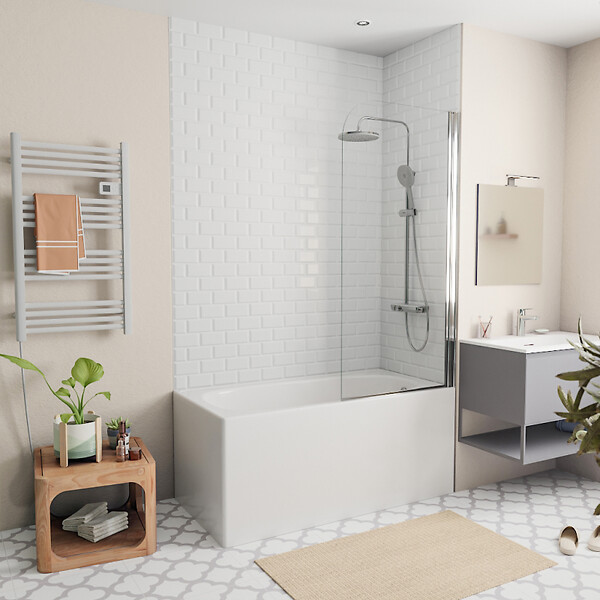 JIKA (GROUPE ROCA) - 140x70 cm Ensemble baignoire Riga universelle + Pare baignoire pivotant chrome + pieds (A140-SETP) - large