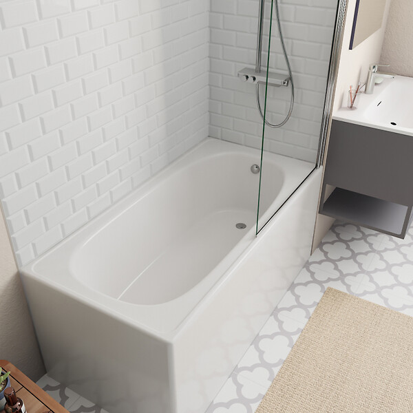 JIKA (GROUPE ROCA) - 140x70 cm Ensemble baignoire Riga universelle + Pare baignoire pivotant chrome + pieds (A140-SETP) - large