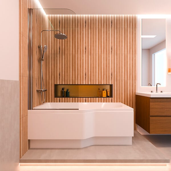 LAGUNA - 160x80 cm Beata Plus baignoire bain douche en acrylique, gauche + tablier + pare-baignoire, pieds, blanc (BE1600LPLUS-SETP1) - large