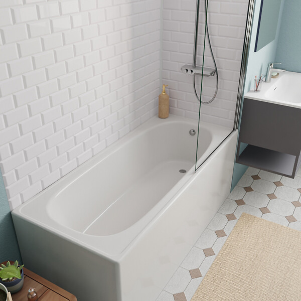JIKA (GROUPE ROCA) - Jika (Groupe Roca) 160x70 cm Ensemble baignoire Riga universelle + Pare baignoire pivotant chrome + pieds (3406-SETP) - large