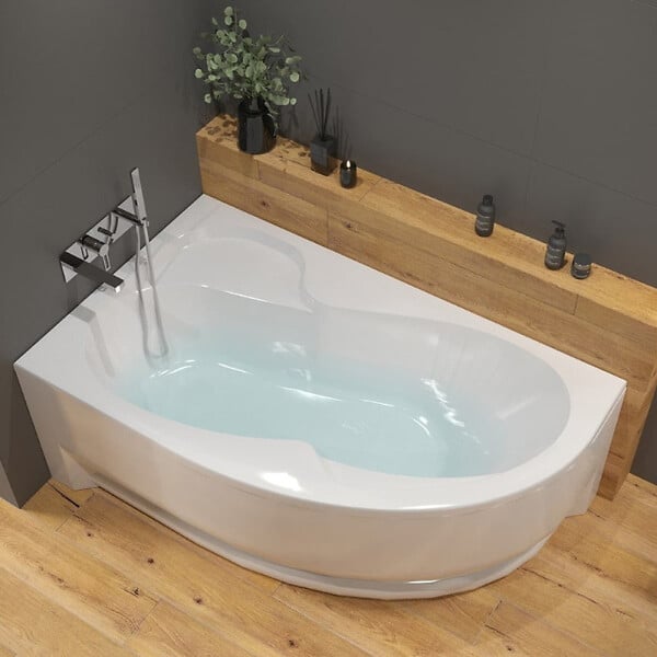 SIKO - 150x100 cm Fortuna Plus baignoire asymétrique avec pieds, Acrylique, Gauche, Blanc (FO1500LPLUS-SET) - large