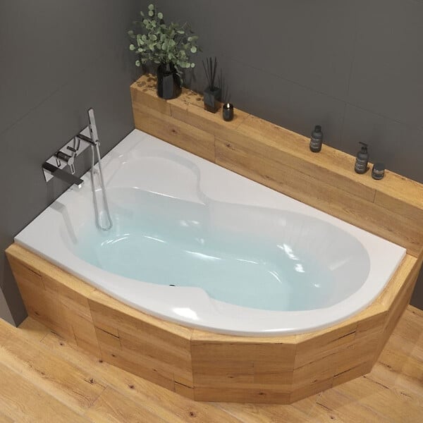 SIKO - 150x100 cm Fortuna Plus baignoire asymétrique avec pieds, Acrylique, Gauche, Blanc (FO1500LPLUS-SET) - large