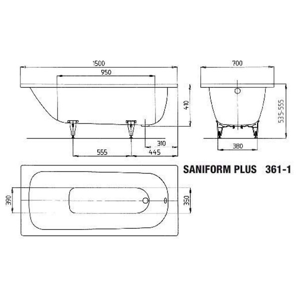 KALDEWEI - Saniform Plus 150x70 cm Baignoire rectangulaire en acier émaillé, sans pieds, blanc alpin (111600013001) - large