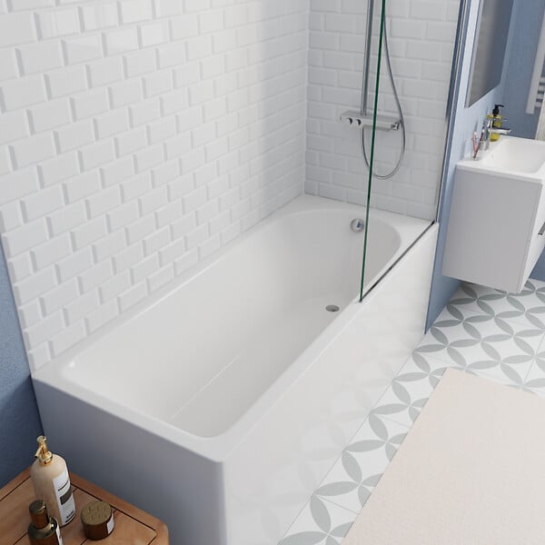 KALDEWEI - Kaldewei 170x70 cm Ensemble baignoire Eurowa universelle + Pare baignoire fixe chrome + pieds (KW312-SETP3) - large
