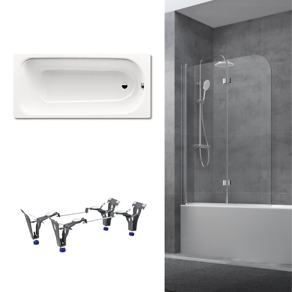 KALDEWEI - 170x75 cm Ensemble baignoire Saniform universelle + Pare baignoire pivotant chrome + pieds (KW3731-SETP1) - large