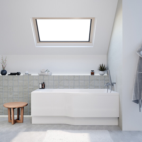 LAGUNA - 160x80 cm Beata Plus baignoire bain/douche asymétrique en acrylique, droite + tablier 160 cm + pieds, blanc (BE1600PPLUS-SET1) - large