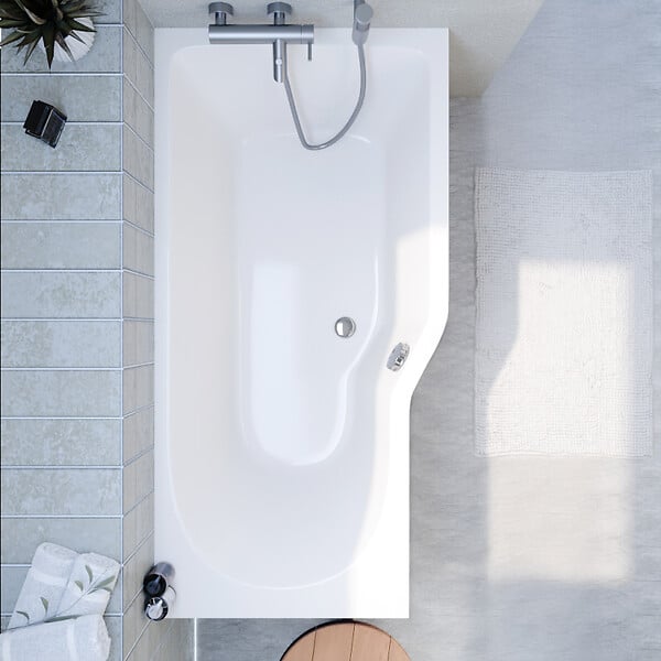 LAGUNA - 160x80 cm Beata Plus baignoire bain/douche asymétrique en acrylique, droite + tablier 160 cm + pieds, blanc (BE1600PPLUS-SET1) - large
