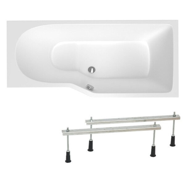 LAGUNA - 160x80 cm Laguna Beata Plus baignoire bain/douche asymétrique avec pieds, acrylique, droite, blanc (BE1600PPLUS-SET) - large