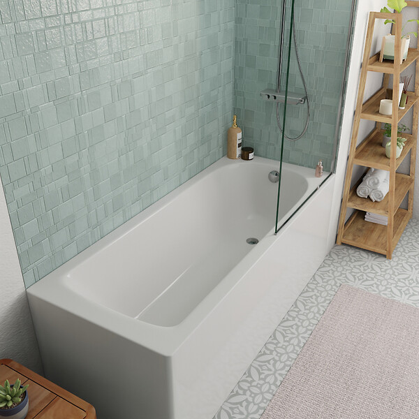 KALDEWEI - Kaldewei 170x75 cm Ensemble baignoire Saniform universelle + Pare baignoire fixe chrome + pieds (KW3731-SETP3) - large