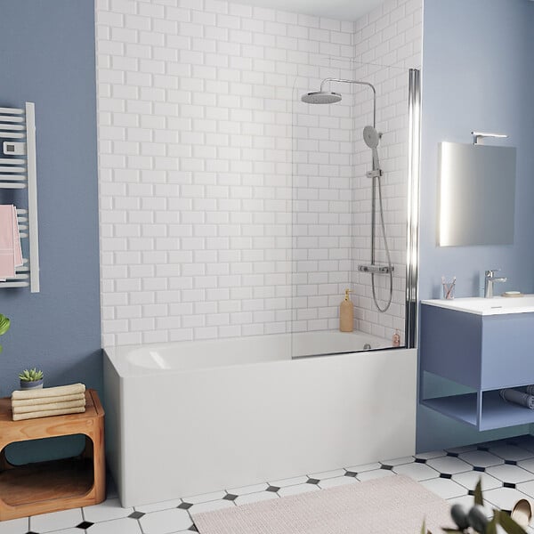 KOLO BY GEBERIT - 160x70 cm Ensemble baignoire Opal Plus universelle + Pare baignoire pivotant chrome + pieds (XWP1260000-SETP1) - large