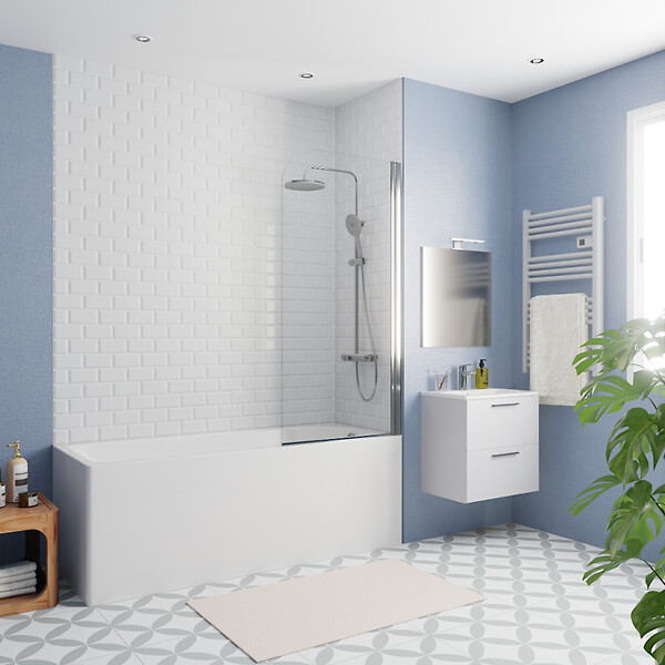 KALDEWEI - Kaldewei 170x70 cm Ensemble baignoire Eurowa universelle + Pare baignoire pivotant chrome + pieds (KW312-SETP1) - large