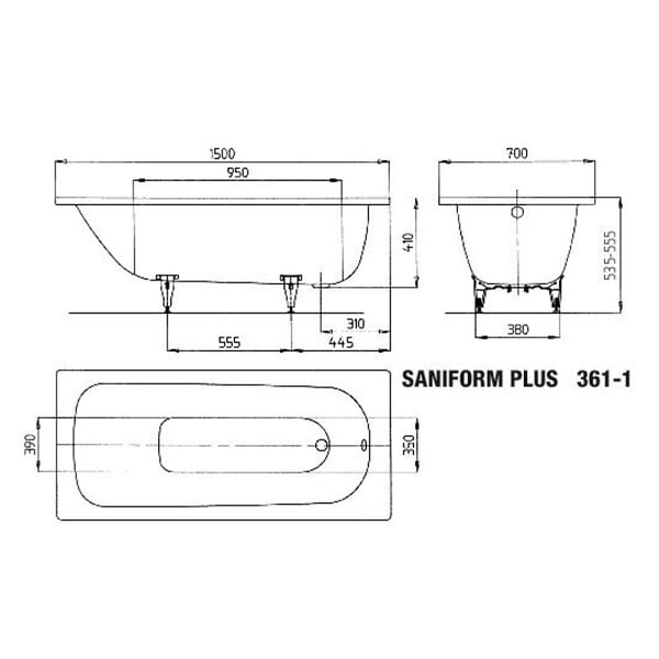 KALDEWEI - Saniform Plus 150x70 cm Baignoire rectangulaire en acier émaillé, sans pieds, blanc alpin (111600010001) - large