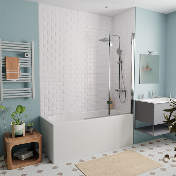 JIKA (GROUPE ROCA) - Jika (Groupe Roca) 160x70 cm Ensemble baignoire Riga universelle + Pare baignoire pliable, 2 volets chrome + pieds (3406-SETP) - large