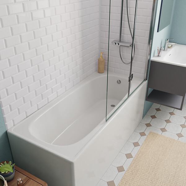 JIKA (GROUPE ROCA) - Jika (Groupe Roca) 160x70 cm Ensemble baignoire Riga universelle + Pare baignoire pliable, 2 volets chrome + pieds (3406-SETP) - large