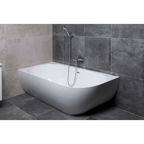 SWISS AQUA TECHNOLOGIES - Swiss Aqua Technologies Nelly 175 x 82 cm Baignoire droite Autoportante orientation gauche en marbre coulé, sans pieds, blanc (NEL1700L) - large