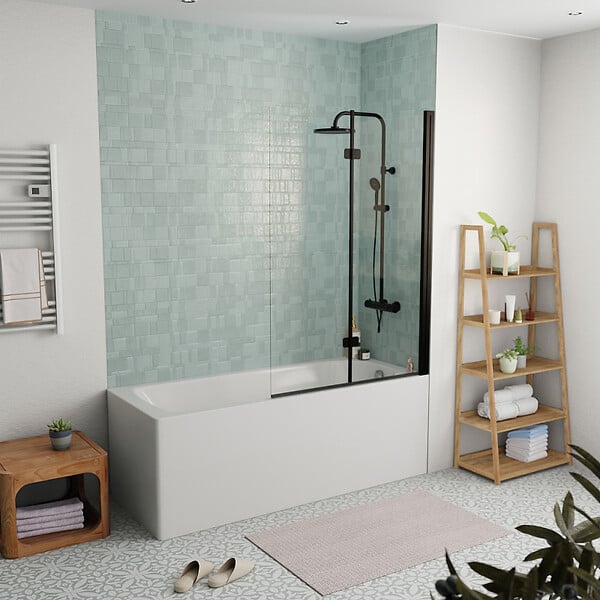 KALDEWEI - Kaldewei 170x75 cm Ensemble baignoire Saniform universelle + Pare baignoire pliable, 2 volets noir + pieds (KW3731-SETP4) - large