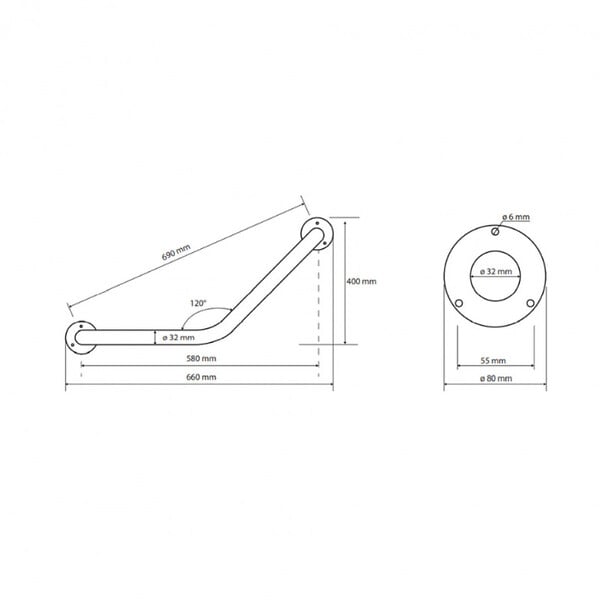BEMETA - HELP Barre de maintien en angle 120° 66x40cm, Comaxite, Blanc (301102014) - large