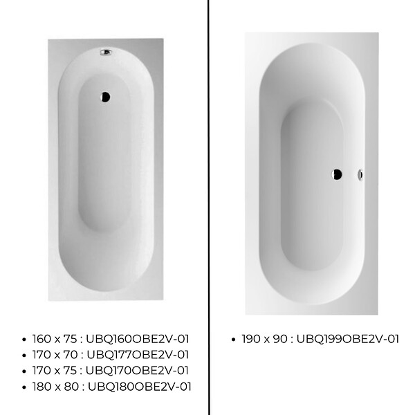 VILLEROY ET BOCH - Villeroy & Boch Oberon 170 x 75 cm Baignoire gauche et droite ovale en Quaryl® , avec pieds, blanc (BQ170OBE2V-01) - large