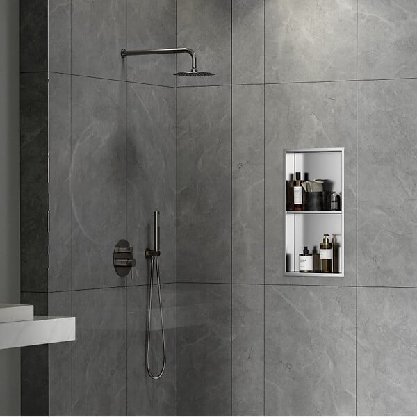 CERAMIA - Timeless Niche de Douche à encastrer, Acier Inoxydable 304, 2 étagères, 60x30x10cm, Chrome brossé - large