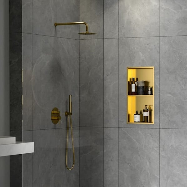 CERAMIA - Niche de Douche à encastrer, Acier Inoxydable 304, 2 étagères, 60x30x10cm, Or brossé PVD - large