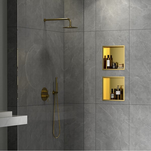 CERAMIA - Niche de Douche à encastrer, Acier Inoxydable 304, 30x30x10cm, Or brossé PVD - large