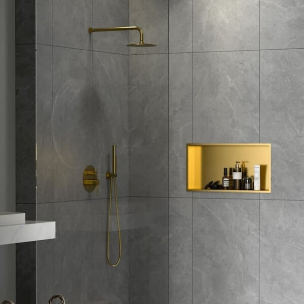 CERAMIA - Niche de Douche à encastrer, Acier Inoxydable 304, 60x30x10cm, Or brossé PVD - large