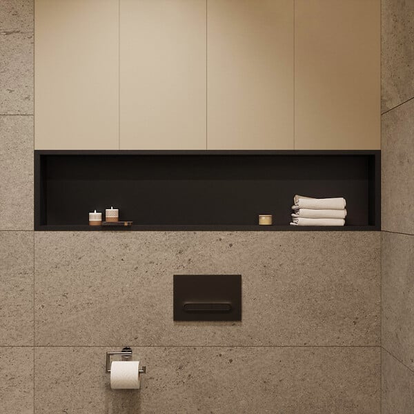 CERAMIA - Timeless Niche de Douche à encastrer, Acier Inoxydable 304, 120x28x10cm, Noir mat - large