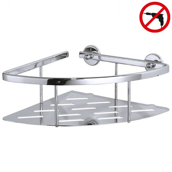TESA - Aluxx Panier d'angle avec plateau en aluminium chromé inoxydable, pose facile sans perçage (40203-00000-00) - large