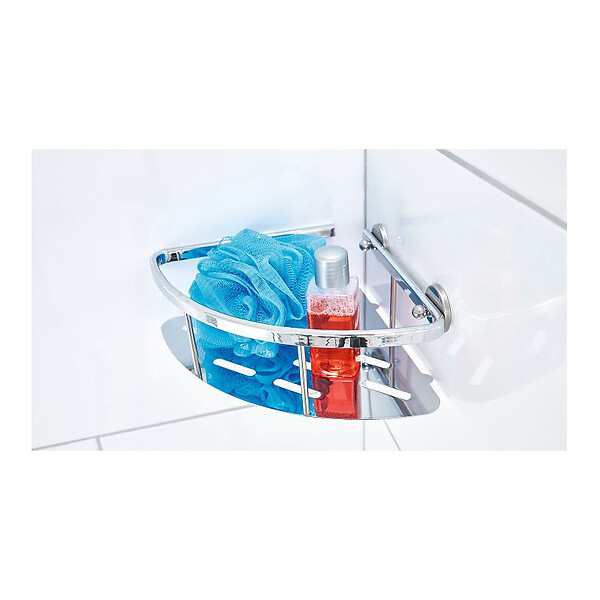 TESA - Aluxx Panier d'angle avec plateau en aluminium chromé inoxydable, pose facile sans perçage (40203-00000-00) - large