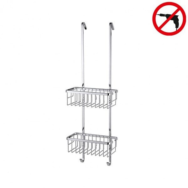 TESA - Aluxx Etagère 2 paniers à suspendre 75x25x16,3cm, Aluminium, Chrome, pose facile sans perçage (40204-00000-00) - large