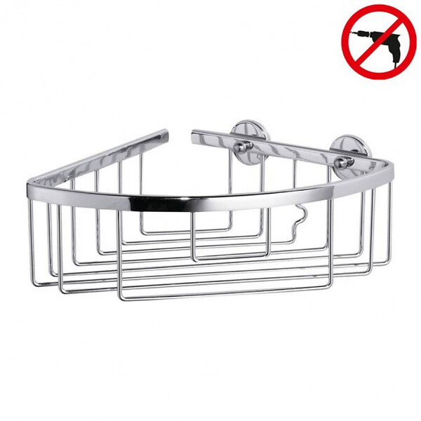 TESA - Aluxx Panier de douche d'angle en aluminium chromé inoxydable 19,2x20x9,2cm, Pose facile sans perçage (40200-00000-00) - large